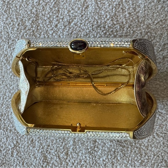 VINTAGE Judith Leiber Gold and Crystal Clutch with Mirror - Picture 8 of 13